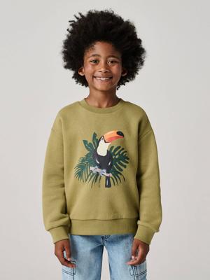 Sweater jongen met ronde hals en lange mouwen olijf