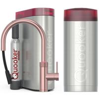 Quooker Flex Round Keukenkraan Set - Kokend Warm- en Koud Water - Uittrekbare Slang - Rosé Koper - Inclusief COMBI Reservoir & CUBE - Direct Gekoeld Bruisend Water