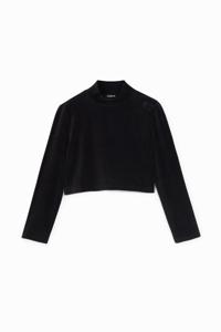 Velours sweatshirt met col - BLACK - M