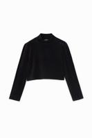 Velours sweatshirt met col - BLACK - M - thumbnail