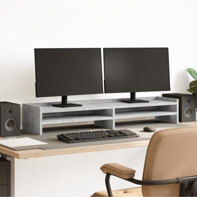 Monitorstandaard 100x24x16 cm bewerkt hout betongrijs