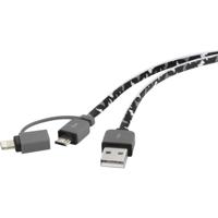 Renkforce USB-kabel USB 2.0 USB-A stekker, USB-micro-B stekker, Apple Lightning stekker 0.20 m Camouflage Platte uitvoering, Zeer flexibel RF-4145364