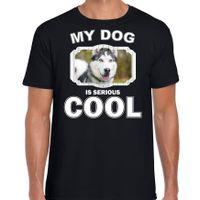 Husky honden t-shirt my dog is serious cool zwart voor heren - thumbnail