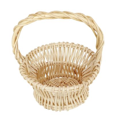 Rieten mandje met hengsel - beige - D24 x H26 cm