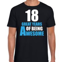 18 great years of being awesome verjaardag cadeau t-shirt zwart voor heren - thumbnail