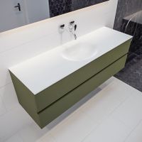 Mondiaz Vica Moon badmeubel groen mat 150 cm 2 lades solid surface enkele spoelbak midden zonder kraangat