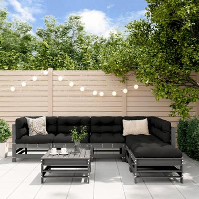 7-delige Loungeset met kussens massief hout grijs