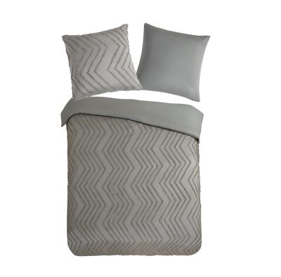 Pure Dekbedovertrek "luxe zizag biezen/ borduursels" - Taupe - (155x220 cm) - Microfiber