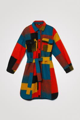 Lange loose fit wollen jas met diverse kleuren - YELLOW - L