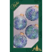 12x stuks luxe glazen kerstballen 7 cm transparant met blauwe glitters - thumbnail