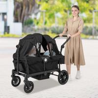 2-in-1 Opvouwbare Geschwisterwagen met Verstelbare Handgreep & Afneembare Kap Zwart