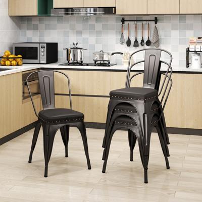 Eetkamerstoelen 4-delige set Bistrostoel Metalen Stoel Stapelbaar Keukenstoelen met Bekleding Tuinstoelen met Rugleuning 44 x 53 x 84 cm Schotgrijs