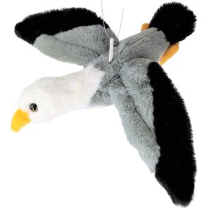 Inware pluche zeemeeuw knuffeldier - grijs/wit/zwart - vliegend - 25 cm