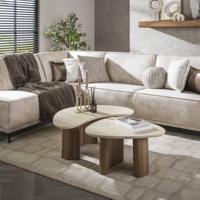 LifestyleFurn Organische Salontafel 'Laycie' Keramiek in Travertin-look, Set van 2 stuks