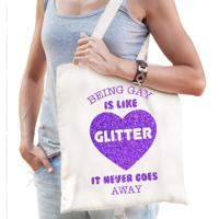 Gay Pride tas voor dames - being gay is like glitter - wit - katoen - 42 x 38 cm