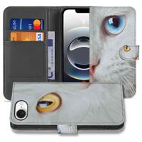 iPhone 16e | Telefoonhoesje | Met pasjeshouder | Witte Kat