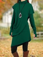 Long Sleeve Turtleneck Asymmetric Tunic Dress - thumbnail