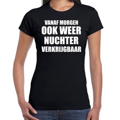 Feest t-shirt - morgen nuchter verkrijgbaar - zwart - voor dames - foute party kleding Feest t-shirt - morgen nuchter verkrijgbaar - zwart - voor dames - foute party kleding