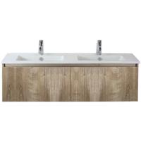 Frozen 3D Badmeubelset 140 cm - Greeplijst in Kleur - Grain Oak - Keramische Wastafel Wit 2 Kraangaten