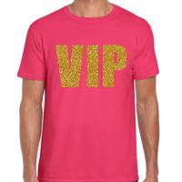 Verkleed glitter T-shirt voor heren - roze - VIP - glitter goud - foute party