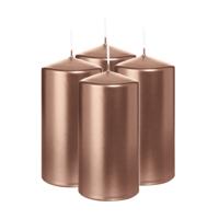 Cilinderkaars/stompkaars - 4x - metallic roségoud - 12 x 6 cm - 33 branduren