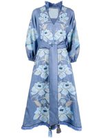 Yuliya Magdych robe en lin à fleurs en jacquard - Bleu