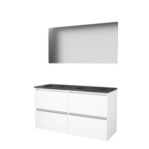 Basic-Line Basic 46 badkamermeubelset - 120x46cm - greeploos - 4 lades - hardsteen wastafel - 0 kraangaten - Spiegel - MDF lak Ice White 1813054