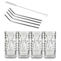 4x Cocktailglazen / Mai Tai glazen transparant 490 ml met RVS rietjes