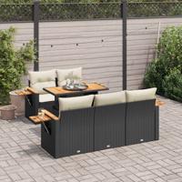 6-delige Loungeset met kussens poly rattan acacia zwart
