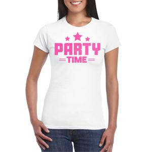 Verkleed T-shirt voor dames - party time - wit - roze glitters - carnaval/themafeest