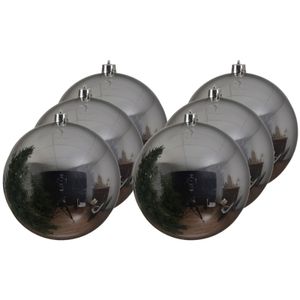 6x Grote raam/deur/kerstboom decoratie zilveren kerstballen 14 cm glans   -