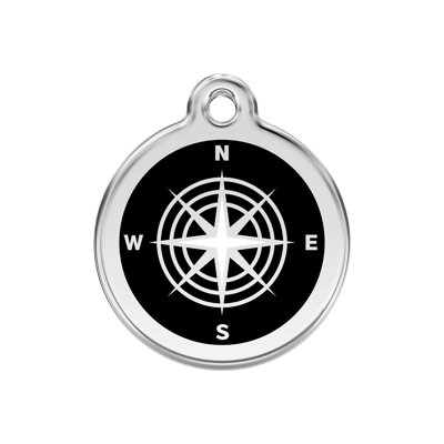 Compass Black roestvrijstalen hondenpenning medium/gemiddeld dia. 3 cm - Reddingo