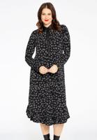 Yoek Blouse-jurk ruches CIRCLES | Zwart | Maat 50/52