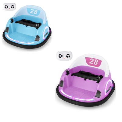 (Twee) 12 V Botsauto's voor Kinderen Elektrisch 360° Draaiend Auto Speelgoed met Afstandsbediening Roze + Paars