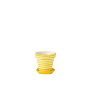 J-Line Flowerpot+Plate Granada Stripes Handmade+Painted Ceramic Yel