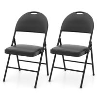 2-delige set Klapstoelen met Metalen Frame Gevoerde Tuinstoel Kunstleer Vouwbare Campingstoel