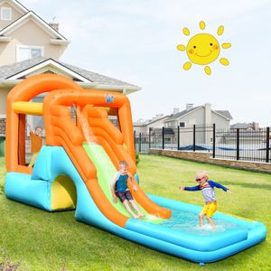 Opblaasbaar Springkasteel Speelbad Waterspel Waterpark met Glijbaan 490 x 225 x 240 cm