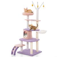 Kattenboom Paars 158 cm Katten Klimrek met Meerdere Verdiepingen en Ladder Krabpalen van Sisal Zachte Zitstok Hangmat