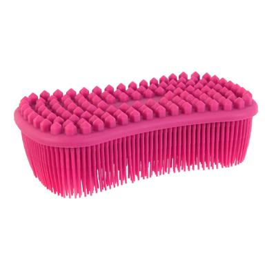 Schoonmaak afwas pannen/schalen spons - silicone - 2 zijdig - roze - 14 x 7 cm