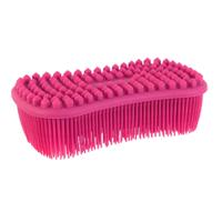 Schoonmaak afwas pannen/schalen spons - silicone - 2 zijdig - roze - 14 x 7 cm