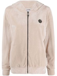 Philipp Plein hoodie zippé à applique tête de mort - Tons neutres