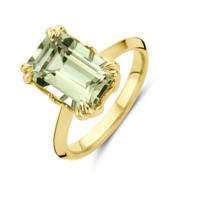 Luxueuze 14k Geelgouden Ring met Groene Amethist - 13mm Breedte