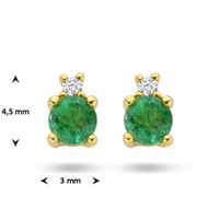 Oorknoppen geelgoud-smaragd-diamant 2 x 0,015 ct goudkleurig-groen-wit 3 x 4,5 mm - thumbnail
