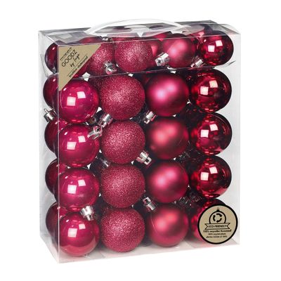 Kerstballen - 44x stuks - kunststof - bessen roze - mix Kerstballen - 44x stuks - kunststof - bessen roze - mix
