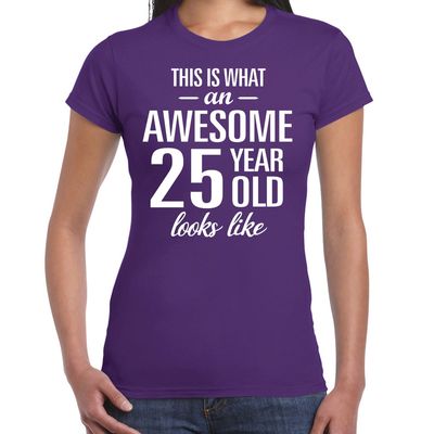 Awesome 25 year / 25 jaar cadeau t-shirt paars dames