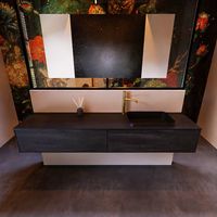 Badkamermeubelset Mondiaz Erin 200 cm met 2 Lades met RIDGE Wastafel Rechts Urban met 1 kraangat Greeploos Mat Dark Brown