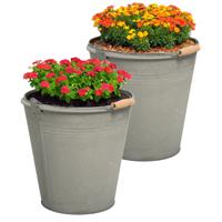 Plantenpot/bloempot emmer Eddy - 2x - zink - zilver - D28 X H27 cm