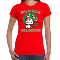 Fout kerst shirt bier drinkende Santa rood voor dames - thumbnail