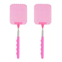 Uitschuifbare lange vliegenmepper - 2x - roze - van 34 naar 76 cm - metaal/kunststof