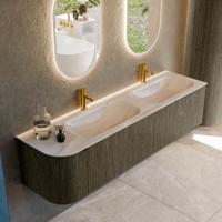 Badmeubel Mondiaz Kurve-Dlux | 175 cm | Meubelkleur Shadow | Wastafelkleur Meli | Solid surface | Dubbel / Rechts spoelbak | 2 kraangaten